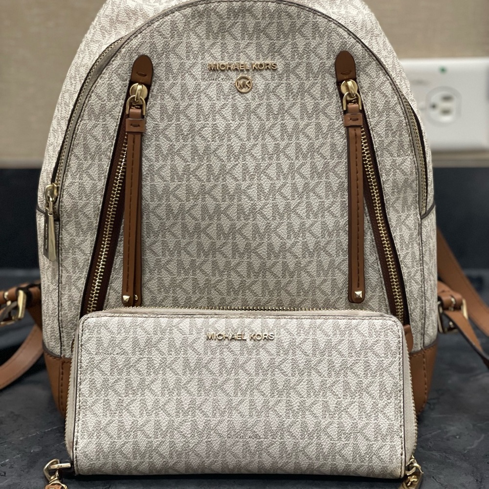 Michael Kors Cream and Tan Women's Backpack and Wallet Set